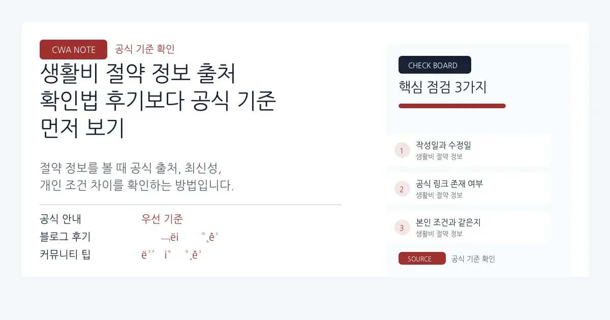 생활비 절약 정보 출처 확인법 | 후기보다 공식 기준 먼저 보기 대표 이미지